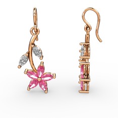Pembe kuvars ve beyaz zirkon 8 ayar rose altın küpe