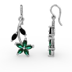 Camella Mekik Küpe - Yeşil kuvars ve siyah zirkon 18 ayar beyaz altın küpe #196g9an