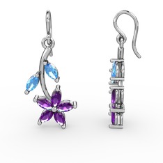 Ametist ve akuamarin 8 ayar beyaz altın küpe