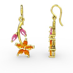 Camella Mekik Küpe - Sitrin ve pembe kuvars 18 ayar altın küpe #19ulhja