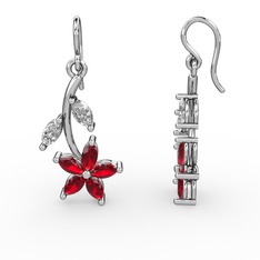 Garnet ve beyaz zirkon 18 ayar beyaz altın küpe
