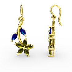 Peridot ve lab safir 18 ayar altın küpe