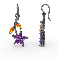 Camella Mekik Küpe - Ametist ve sitrin 925 ayar siyah rodyum kaplama gümüş küpe #1cojh5f