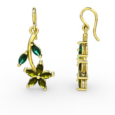 Peridot ve yeşil kuvars 18 ayar altın küpe