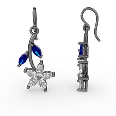Camella Mekik Küpe - Swarovski ve lab safir 925 ayar siyah rodyum kaplama gümüş küpe #1d1e3kl