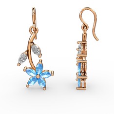 Akuamarin ve swarovski 14 ayar rose altın küpe