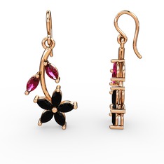 Camella Mekik Küpe - Siyah zirkon ve rodolit garnet 14 ayar rose altın küpe #1ejuu7v
