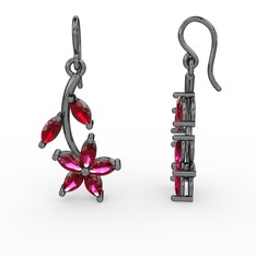 Camella Mekik Küpe - Rodolit garnet ve garnet 925 ayar siyah rodyum kaplama gümüş küpe #1fahu39