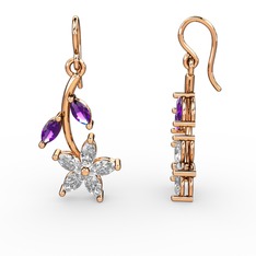 Swarovski ve ametist 14 ayar rose altın küpe