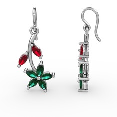 Camella Mekik Küpe - Yeşil kuvars ve garnet 18 ayar beyaz altın küpe #1guf8mu