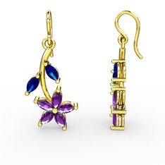 Camella Mekik Küpe - Ametist ve lab safir 8 ayar altın küpe #1h4okyb