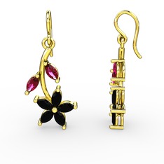 Siyah zirkon ve rodolit garnet 18 ayar altın küpe