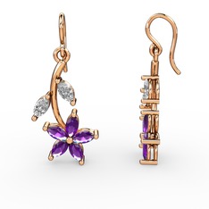 Camella Mekik Küpe - Ametist ve swarovski 925 ayar rose altın kaplama gümüş küpe #1hmlb8l