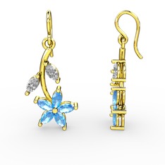 Akuamarin ve swarovski 18 ayar altın küpe