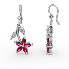 Rodolit garnet ve beyaz zirkon 18 ayar beyaz altın küpe