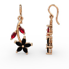 Siyah zirkon ve garnet 925 ayar rose altın kaplama gümüş küpe
