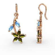 Camella Mekik Küpe - Peridot ve akuamarin 18 ayar rose altın küpe #1kvab4w