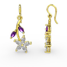 Swarovski ve ametist 8 ayar altın küpe