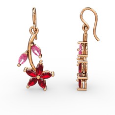 Garnet ve pembe kuvars 14 ayar rose altın küpe