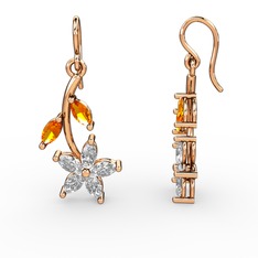 Camella Mekik Küpe - Beyaz zirkon ve sitrin 14 ayar rose altın küpe #1m9qdwv