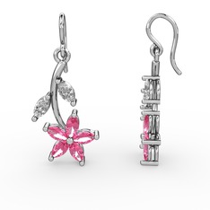 Camella Mekik Küpe - Pembe kuvars ve swarovski 8 ayar beyaz altın küpe #1n3bqrl