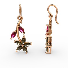 Dumanlı kuvars ve rodolit garnet 14 ayar rose altın küpe