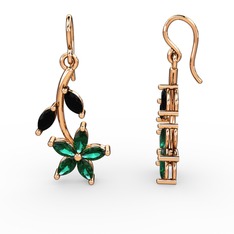 Camella Mekik Küpe - Yeşil kuvars ve siyah zirkon 18 ayar rose altın küpe #1nbu26x