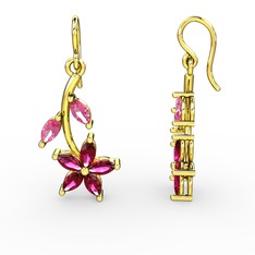 Camella Mekik Küpe - Rodolit garnet ve pembe kuvars 8 ayar altın küpe #1o0of3u