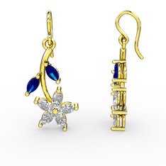 Camella Mekik Küpe - Swarovski ve lab safir 18 ayar altın küpe #1ofjk2j