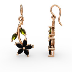 Siyah zirkon ve peridot 14 ayar rose altın küpe