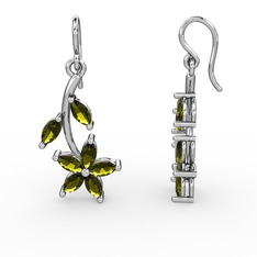 Peridot 8 ayar beyaz altın küpe