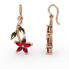 Garnet ve dumanlı kuvars 925 ayar rose altın kaplama gümüş küpe