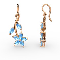 Akuamarin 925 ayar rose altın kaplama gümüş küpe