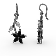 Siyah zirkon ve swarovski 925 ayar siyah rodyum kaplama gümüş küpe