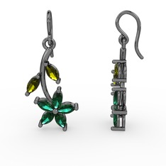 Camella Mekik Küpe - Yeşil kuvars ve peridot 925 ayar siyah rodyum kaplama gümüş küpe #1s3qj62