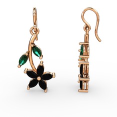 Camella Mekik Küpe - Siyah zirkon ve yeşil kuvars 925 ayar rose altın kaplama gümüş küpe #1sqpx0n
