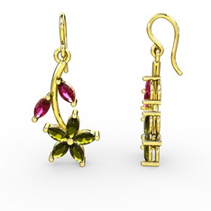 Camella Mekik Küpe - Peridot ve rodolit garnet 14 ayar altın küpe #1ub20oi