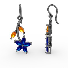 Camella Mekik Küpe - Lab safir ve sitrin 925 ayar siyah rodyum kaplama gümüş küpe #1um3flr