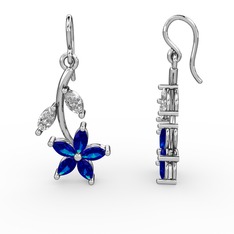 Lab safir ve swarovski 18 ayar beyaz altın küpe