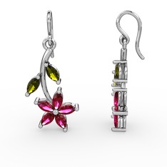 Rodolit garnet ve peridot 8 ayar beyaz altın küpe