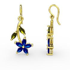 Lab safir ve peridot 925 ayar altın kaplama gümüş küpe