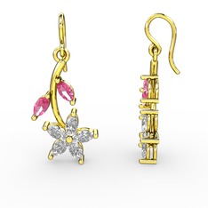 Camella Mekik Küpe - Swarovski ve pembe kuvars 8 ayar altın küpe #1vrnbew