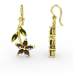 Camella Mekik Küpe - Dumanlı kuvars ve peridot 18 ayar altın küpe #1wgfnmc