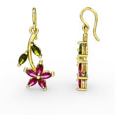 Rodolit garnet ve peridot 925 ayar altın kaplama gümüş küpe