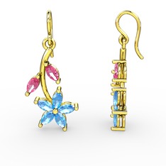 Camella Mekik Küpe - Akuamarin ve pembe kuvars 14 ayar altın küpe #1xc5ux3