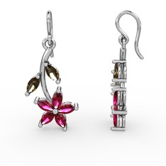 Camella Mekik Küpe - Rodolit garnet ve dumanlı kuvars 8 ayar beyaz altın küpe #1xff6yr