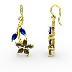 Camella Mekik Küpe - Dumanlı kuvars ve lab safir 925 ayar altın kaplama gümüş küpe #1xugs7p