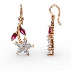 Swarovski ve rodolit garnet 8 ayar rose altın küpe
