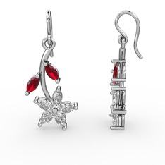 Camella Mekik Küpe - Beyaz zirkon ve garnet 925 ayar gümüş küpe #1yrbkyk