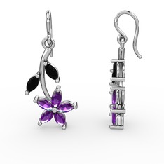 Camella Mekik Küpe - Ametist ve siyah zirkon 18 ayar beyaz altın küpe #26ikir